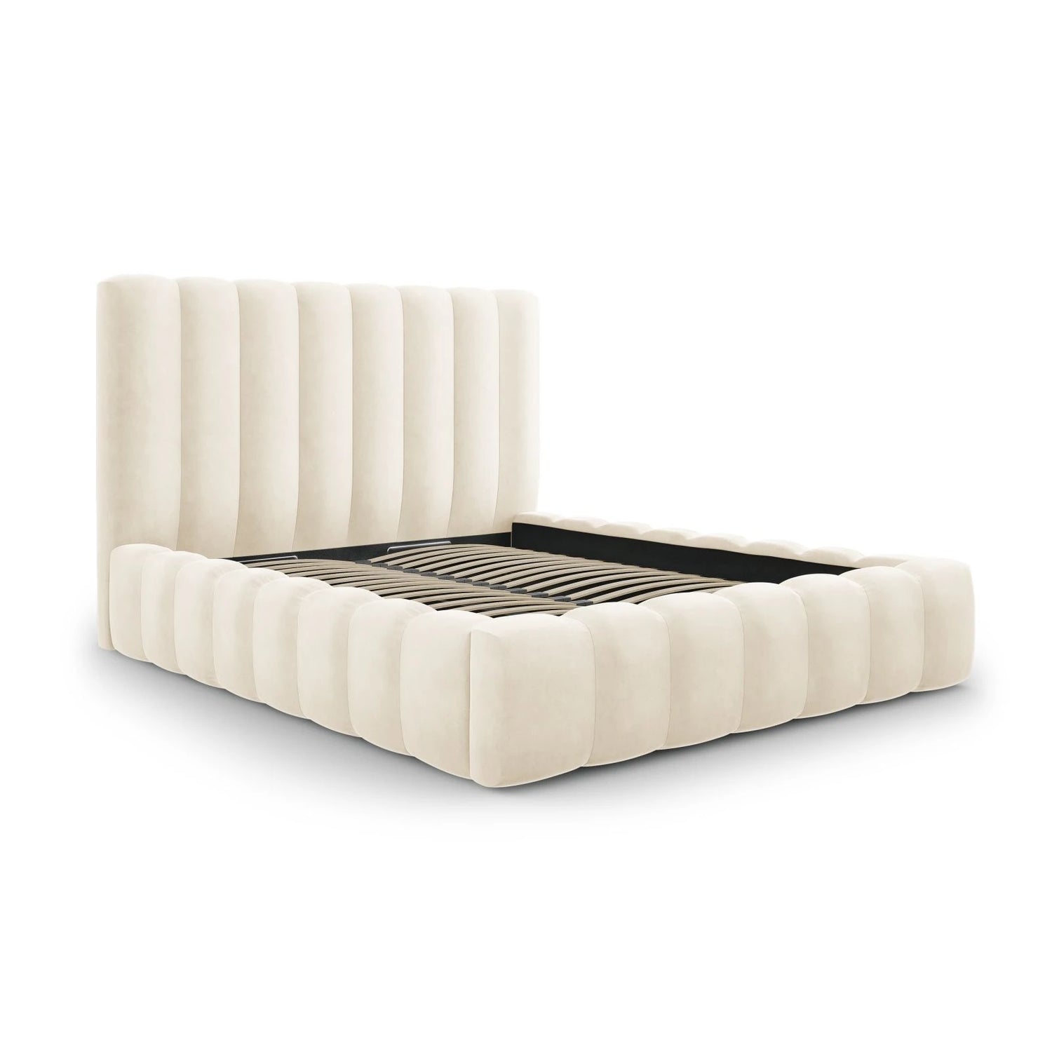 Kelp Bett mit Stauraum und Kopfteil in Samt (Blu22) in Leichtes Beige, 140x200 cm – Bild 4