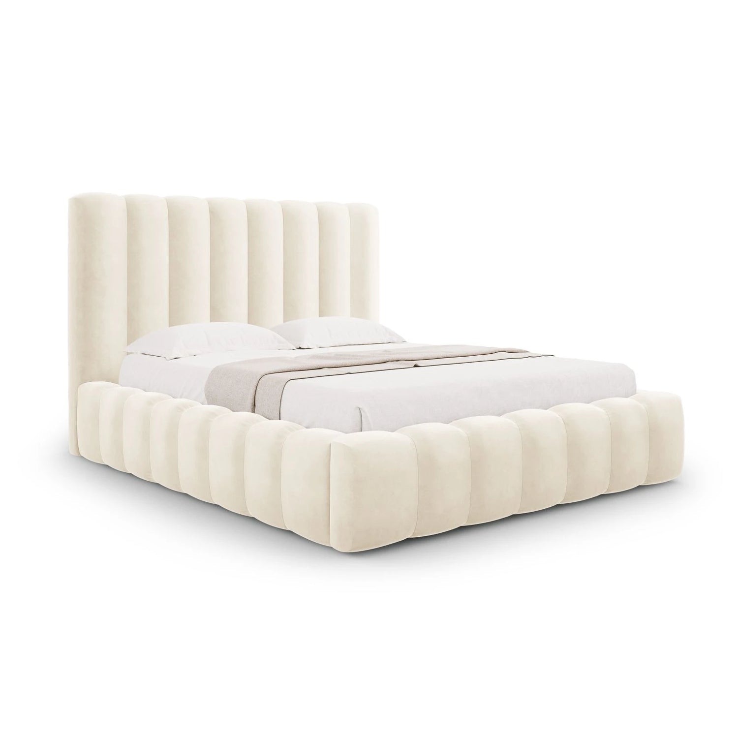 Kelp Bett mit Stauraum und Kopfteil in Samt (Blu22) in Leichtes Beige, 180x200 cm – Bild 1