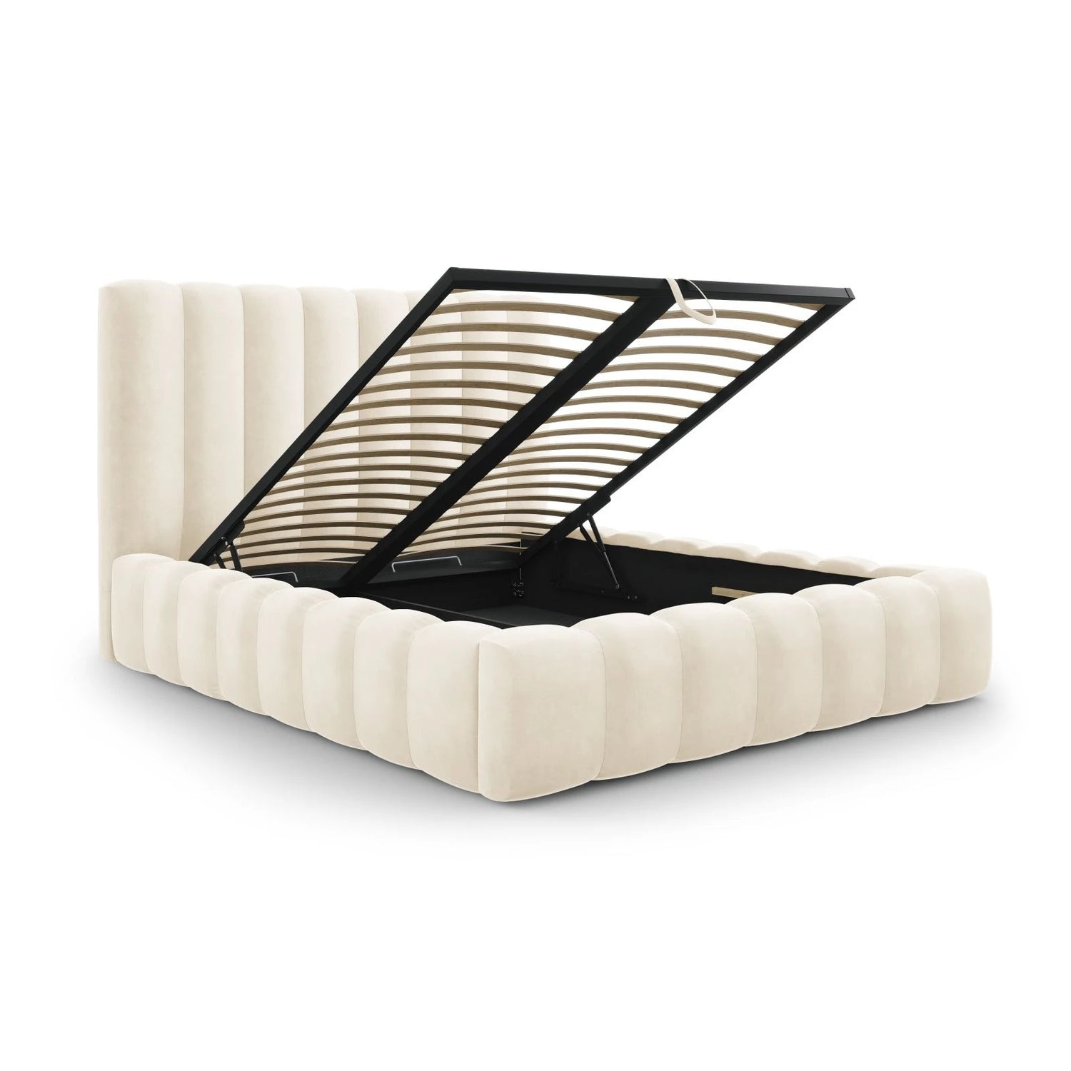 Kelp Bett mit Stauraum und Kopfteil in Samt (Blu22) in Leichtes Beige, 180x200 cm – Bild 6