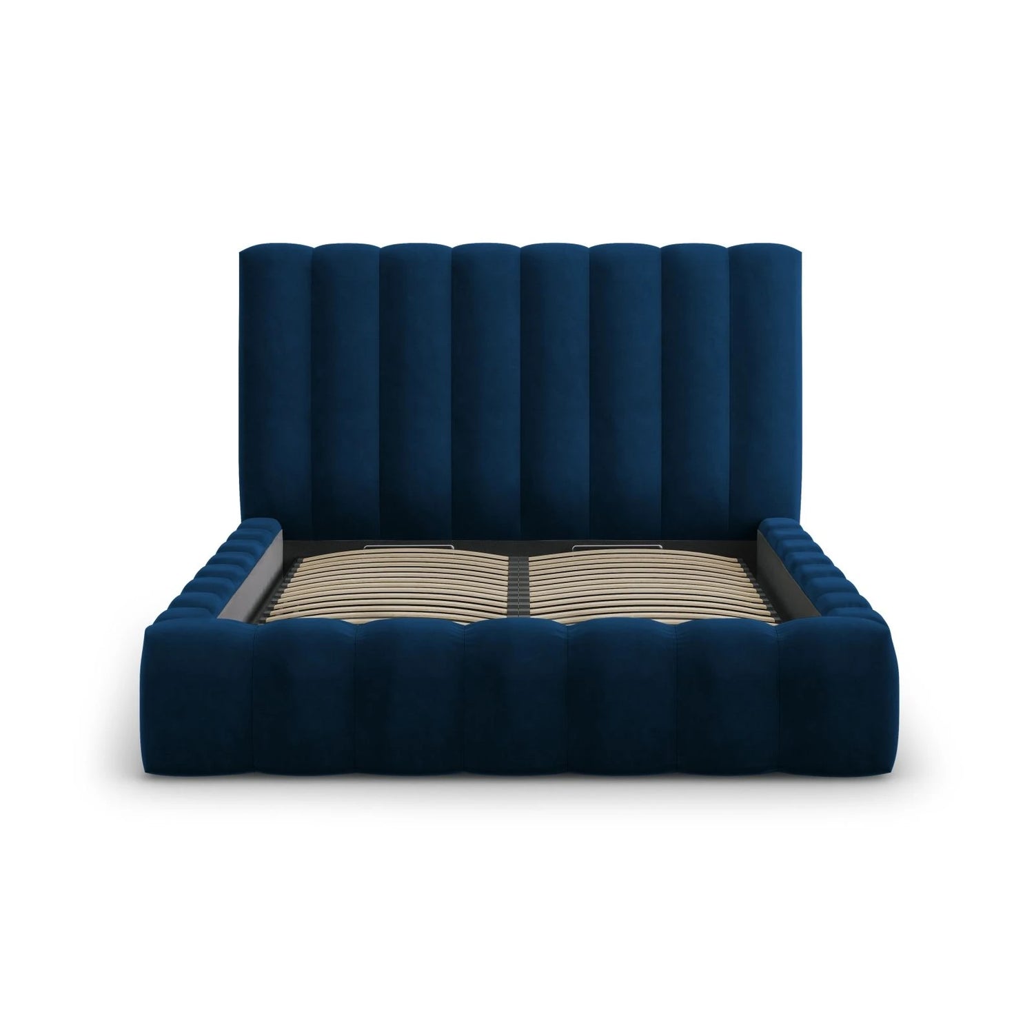 Kelp Bett mit Stauraum und Kopfteil in Samt (Blu86) in Königsblau, 200x200 cm – Bild 5