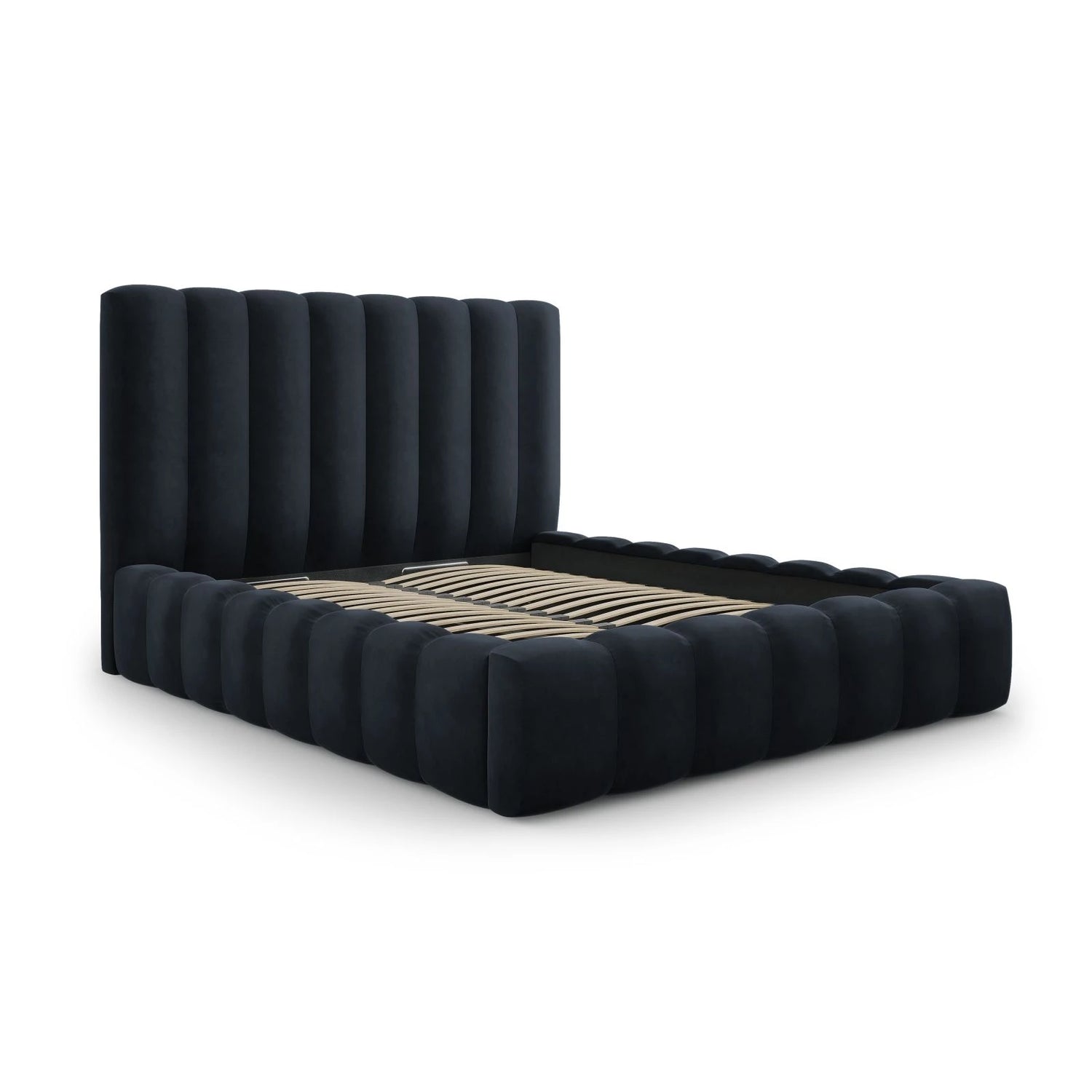 Kelp Bett mit Stauraum und Kopfteil in Samt (Blu89) in Dunkelblau, 140x200 cm – Bild 4