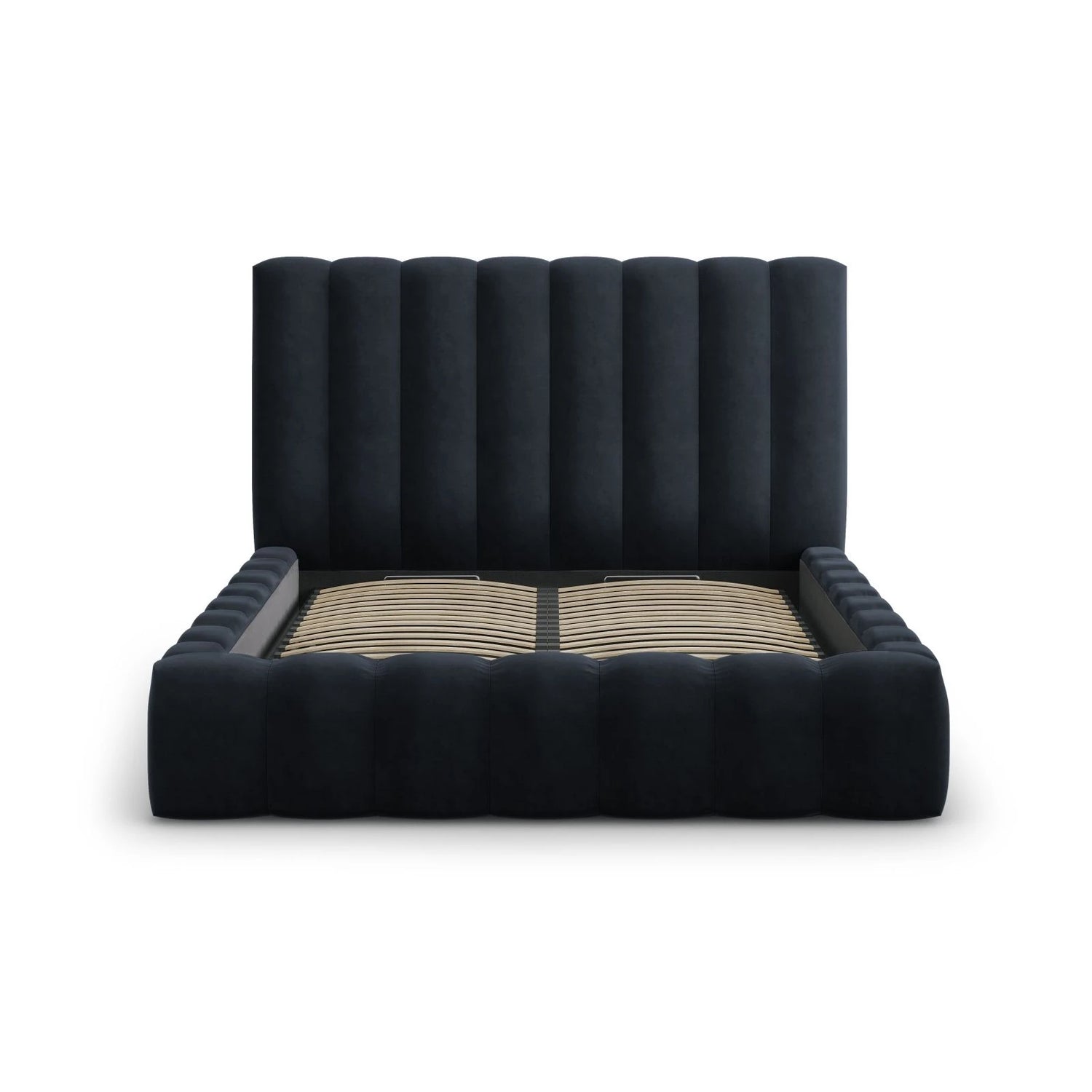 Kelp Bett mit Stauraum und Kopfteil in Samt (Blu89) in Dunkelblau, 140x200 cm – Bild 5