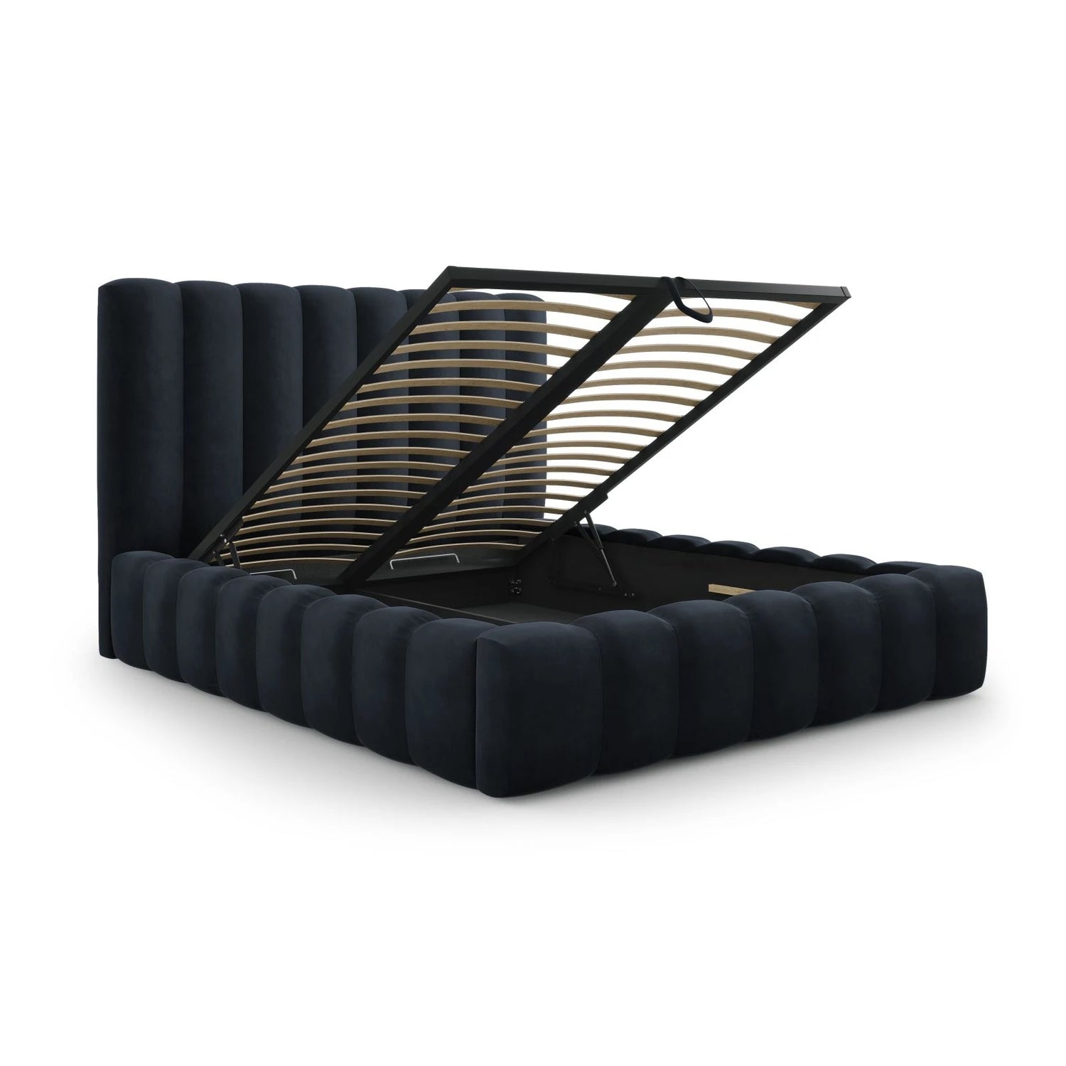 Kelp Bett mit Stauraum und Kopfteil in Samt (Blu89) in Dunkelblau, 140x200 cm – Bild 6