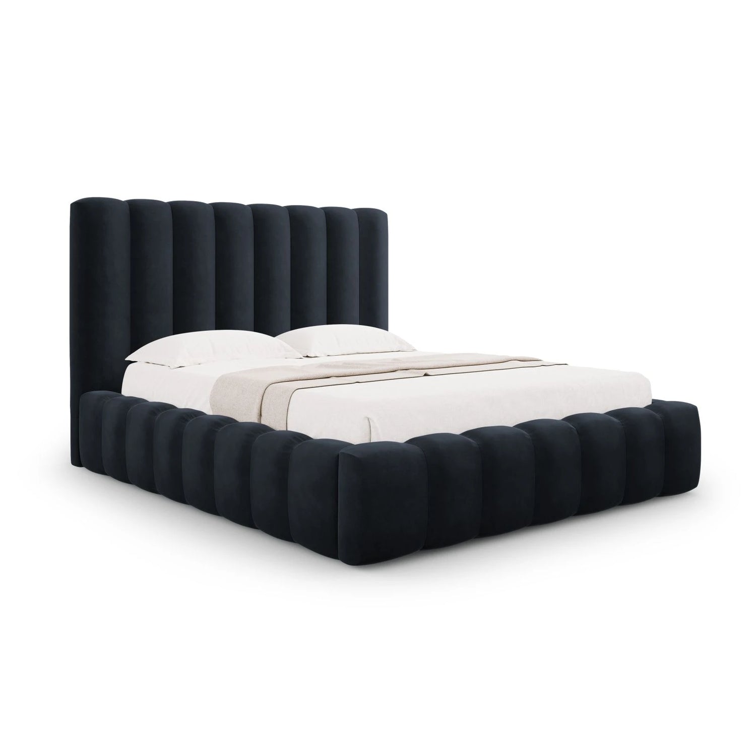 Kelp Bett mit Stauraum und Kopfteil in Samt (Blu89) in Dunkelblau, 160x200 cm – Bild 1