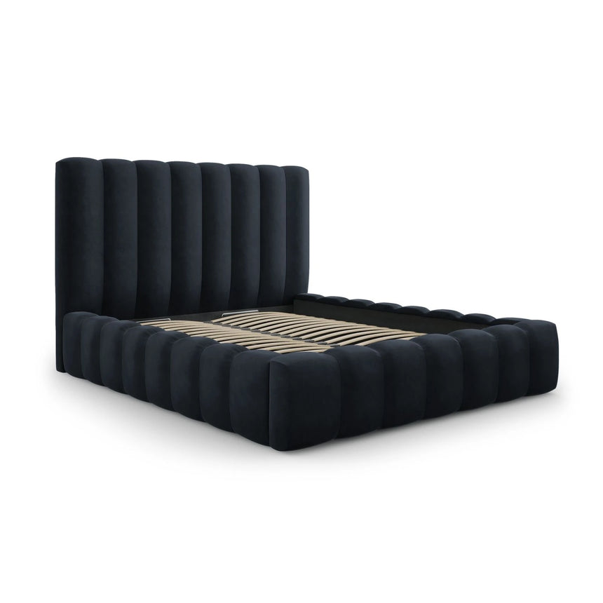 Kelp Bett mit Stauraum und Kopfteil in Samt (Blu89) in Dunkelblau, 180x200 cm – Bild 4