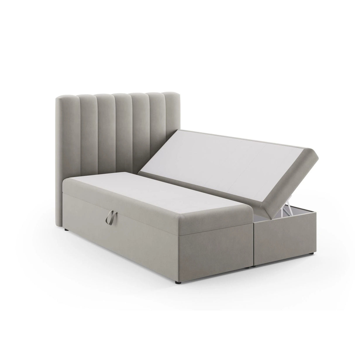 Kelp Boxspringbett mit Stauraum und Kopfteil in Samt (Blu13) in Hellgrau, 140x200 cm – Bild 4