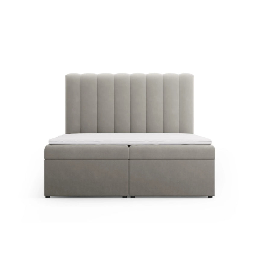 Kelp Boxspringbett mit Stauraum und Kopfteil in Samt (Blu13) in Hellgrau, 160x200 cm – Bild 1