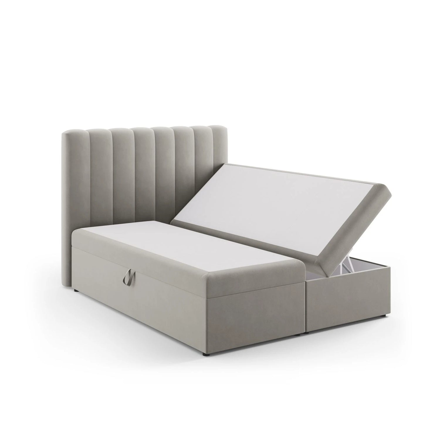 Kelp Boxspringbett mit Stauraum und Kopfteil in Samt (Blu13) in Hellgrau, 160x200 cm – Bild 4