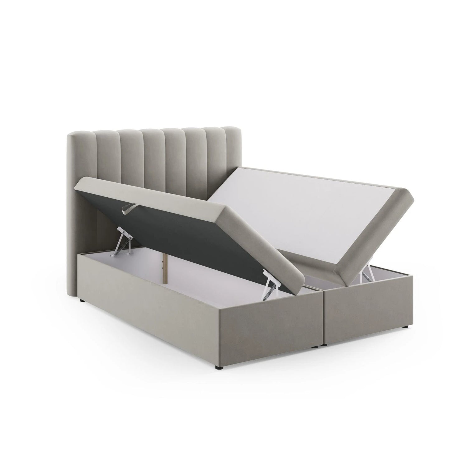 Kelp Boxspringbett mit Stauraum und Kopfteil in Samt (Blu13) in Hellgrau, 160x200 cm – Bild 5