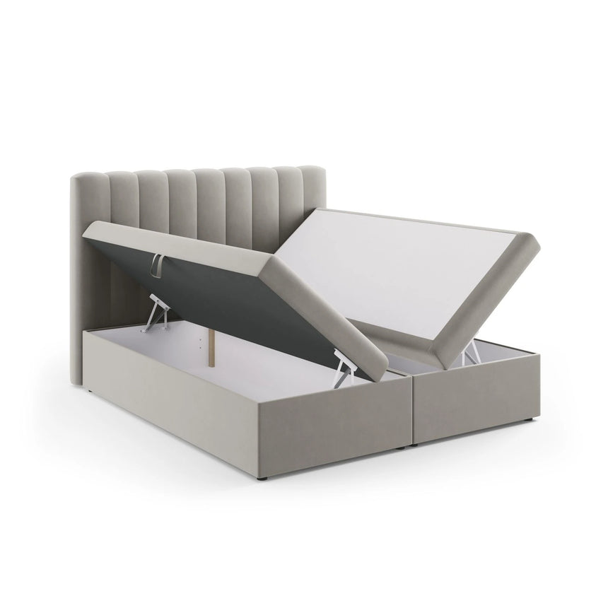 Kelp Boxspringbett mit Stauraum und Kopfteil in Samt (Blu13) in Hellgrau, 180x200 cm – Bild 5