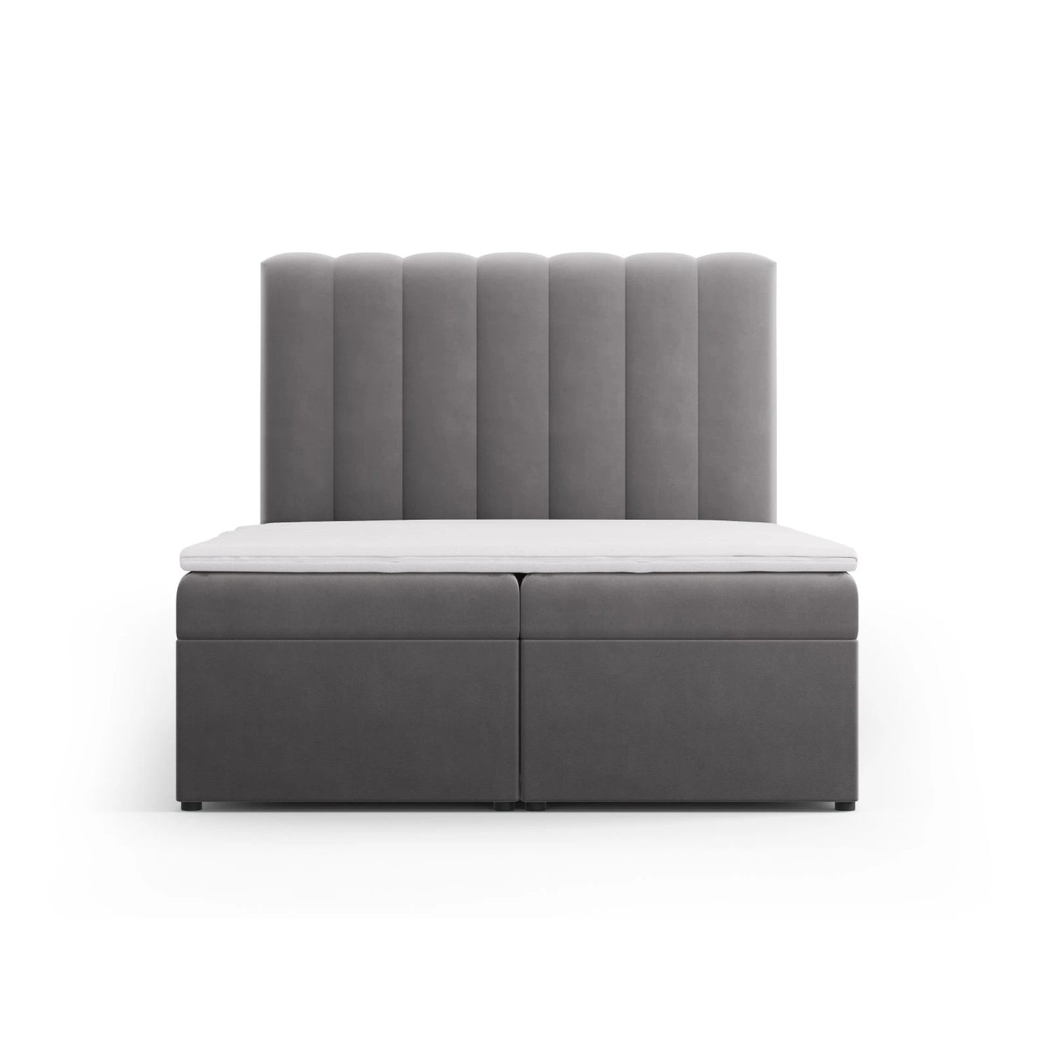 Kelp Boxspringbett mit Stauraum und Kopfteil in Samt (Blu14) in Grau, 140x200 cm – Bild 1