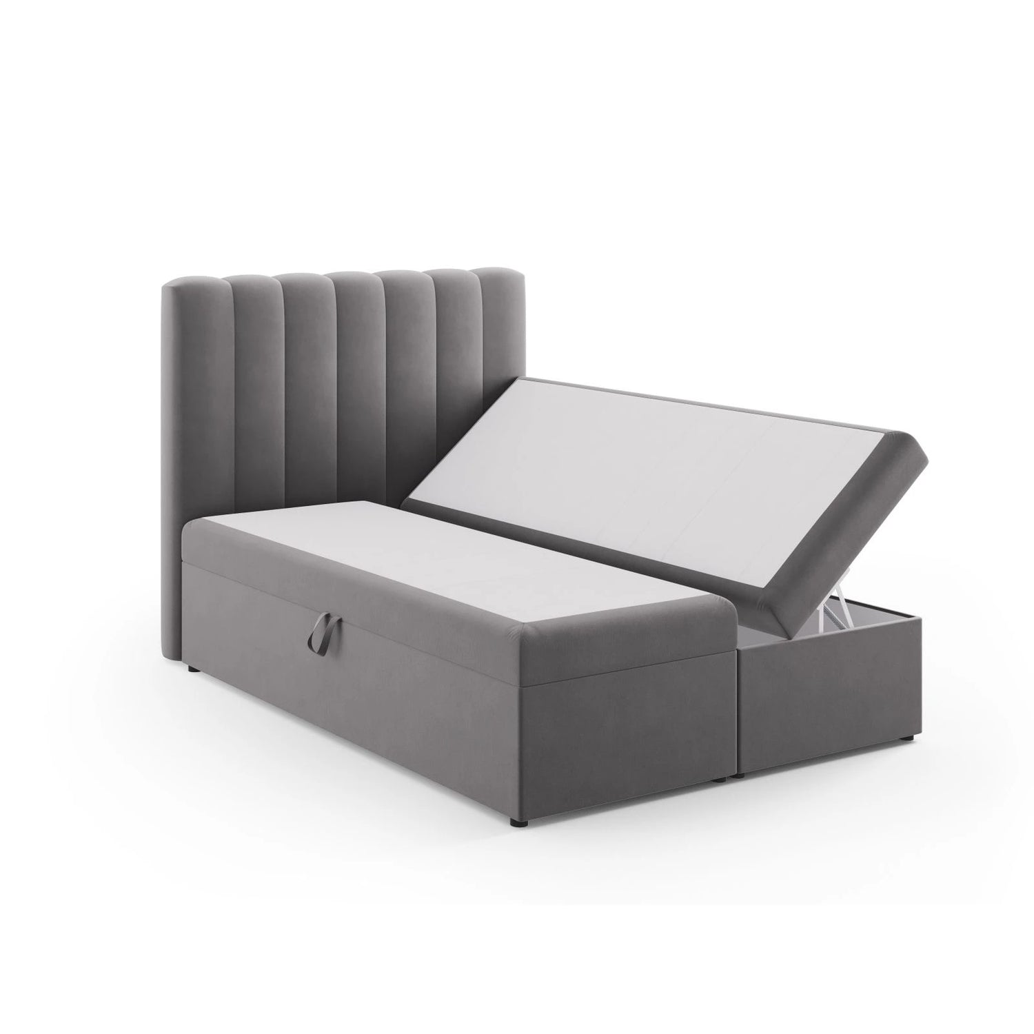 Kelp Boxspringbett mit Stauraum und Kopfteil in Samt (Blu14) in Grau, 140x200 cm – Bild 4