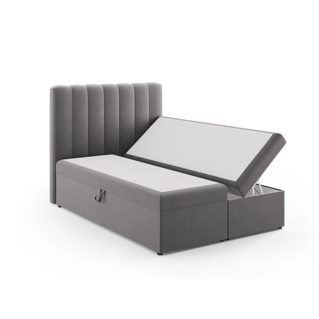 Kelp Boxspringbett mit Stauraum und Kopfteil in Samt (Blu14) in Grau, 140x200 cm – Bild 4