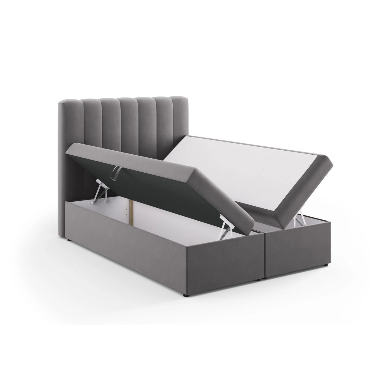 Kelp Boxspringbett mit Stauraum und Kopfteil in Samt (Blu14) in Grau, 140x200 cm – Bild 5