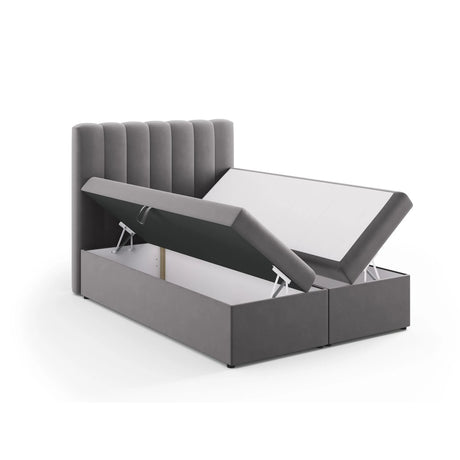 Kelp Boxspringbett mit Stauraum und Kopfteil in Samt (Blu14) in Grau, 140x200 cm – Bild 5
