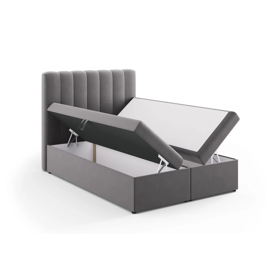 Kelp Boxspringbett mit Stauraum und Kopfteil in Samt (Blu14) in Grau, 140x200 cm – Bild 5