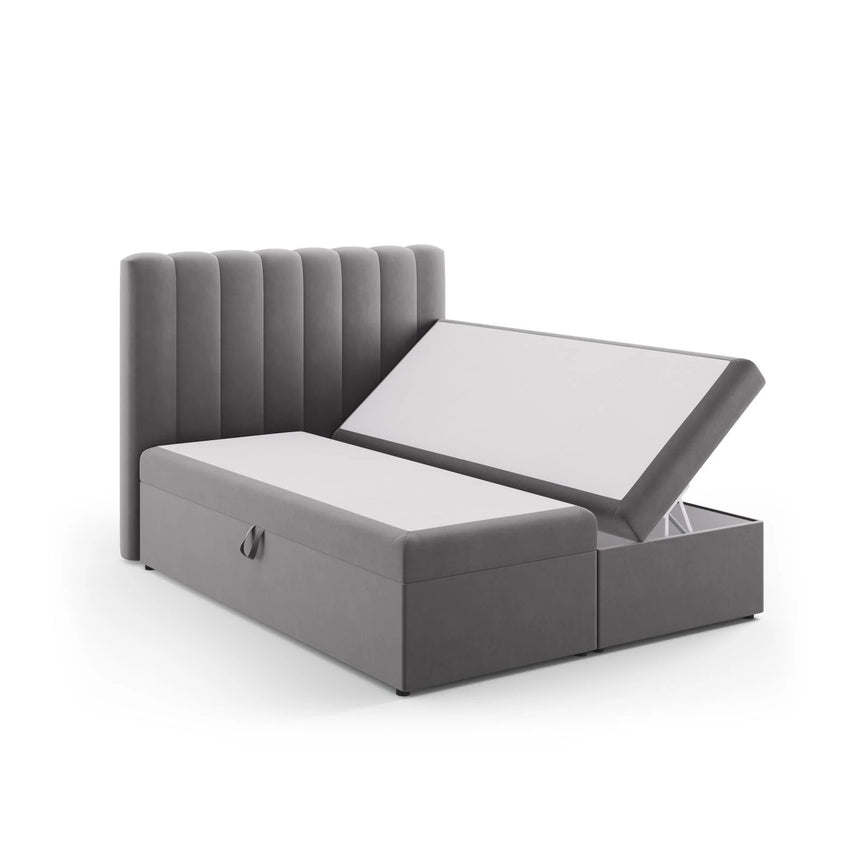 Kelp Boxspringbett mit Stauraum und Kopfteil in Samt (Blu14) in Grau, 160x200 cm – Bild 4
