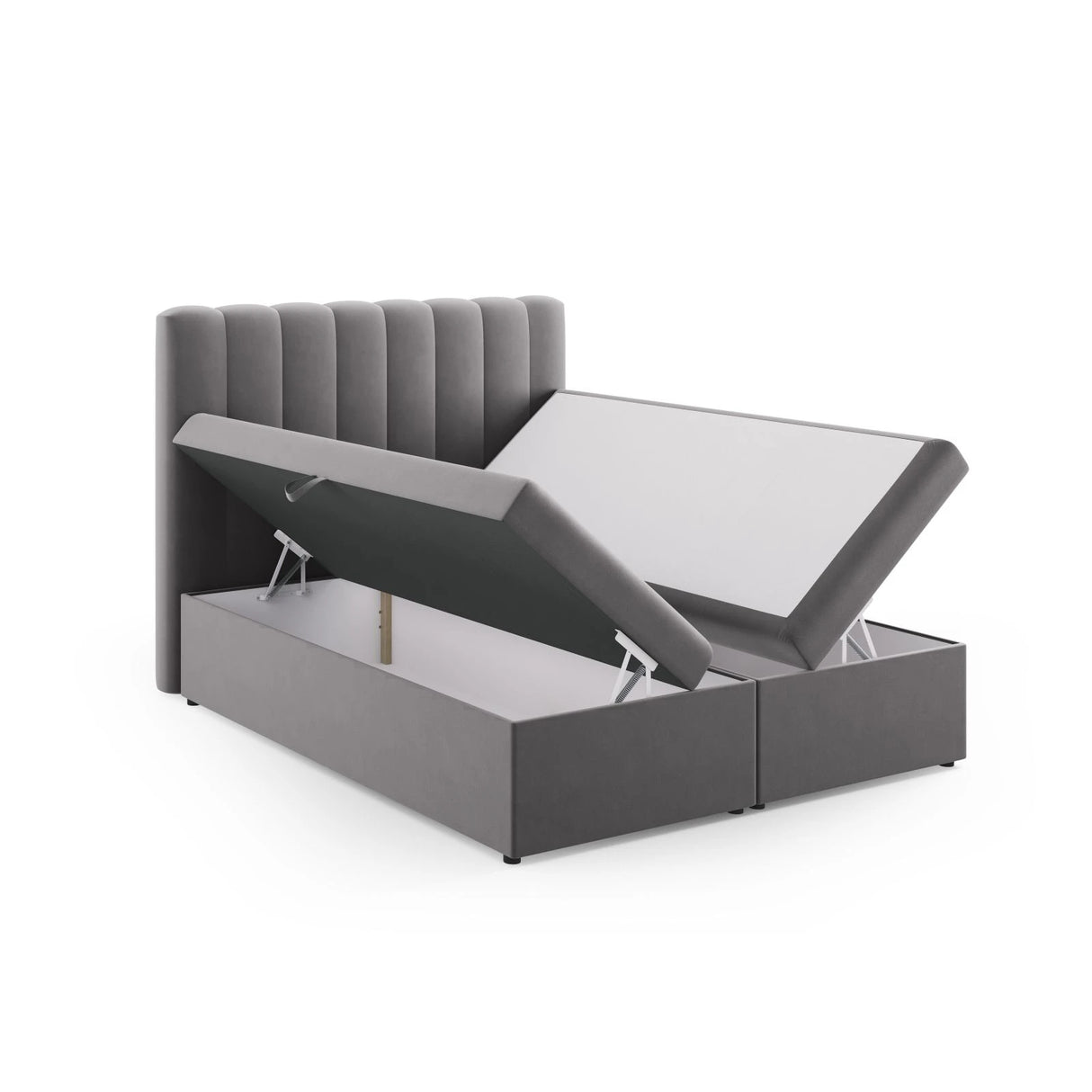 Kelp Boxspringbett mit Stauraum und Kopfteil in Samt (Blu14) in Grau, 160x200 cm – Bild 5