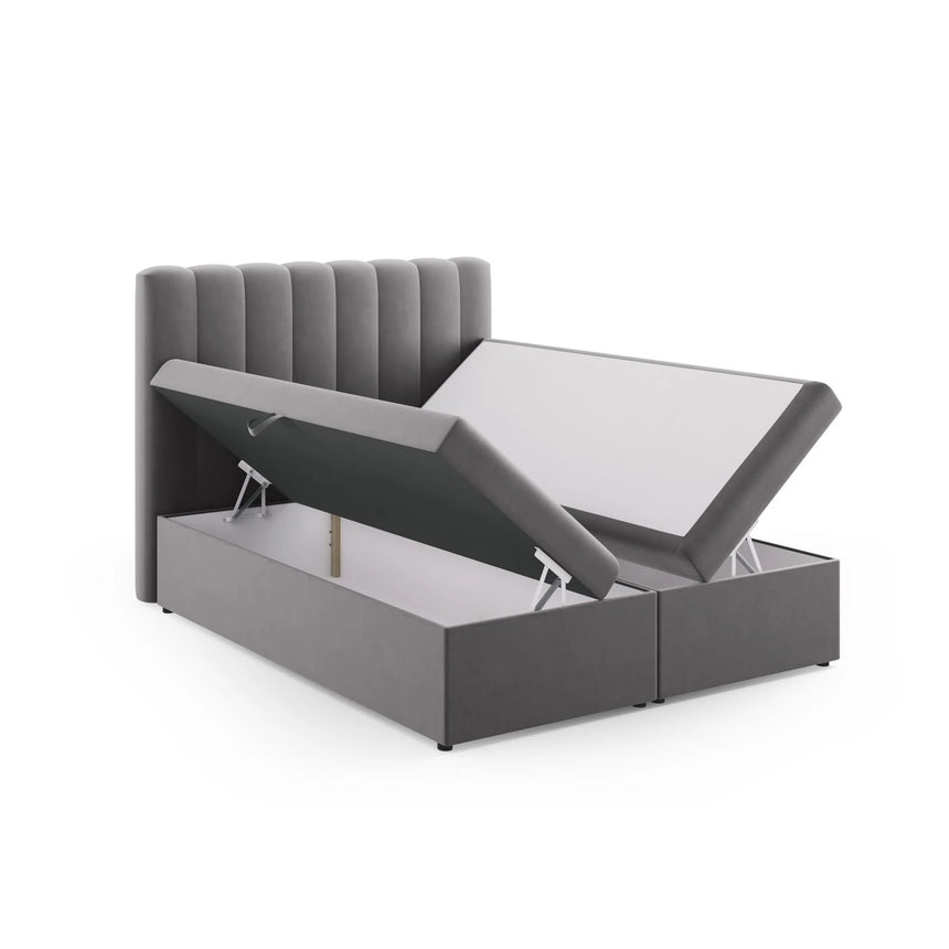 Kelp Boxspringbett mit Stauraum und Kopfteil in Samt (Blu14) in Grau, 160x200 cm – Bild 5