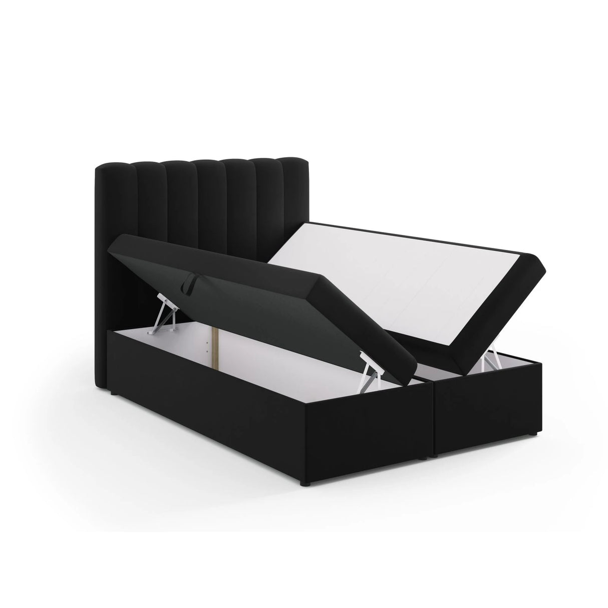 Kelp Boxspringbett mit Stauraum und Kopfteil in Samt (Blu19) in Schwarz, 140x200 cm – Bild 5