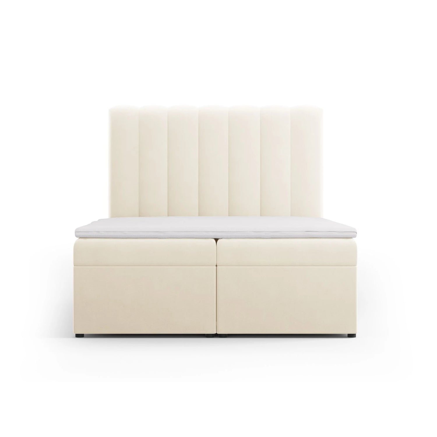 Kelp Boxspringbett mit Stauraum und Kopfteil in Samt (Blu22) in Leichtes Beige, 140x200 cm – Bild 1