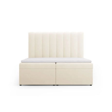 Kelp Boxspringbett mit Stauraum und Kopfteil in Samt (Blu22) in Leichtes Beige, 160x200 cm – Bild 1
