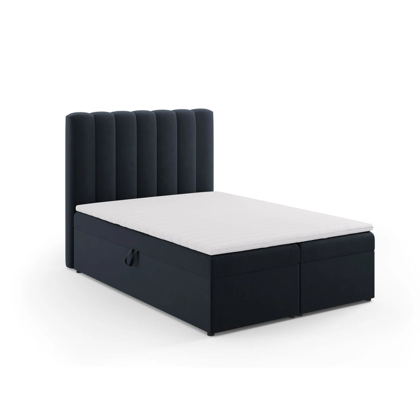 Kelp Boxspringbett mit Stauraum und Kopfteil in Samt (Blu89) in Dunkelblau, 140x200 cm – Bild 3