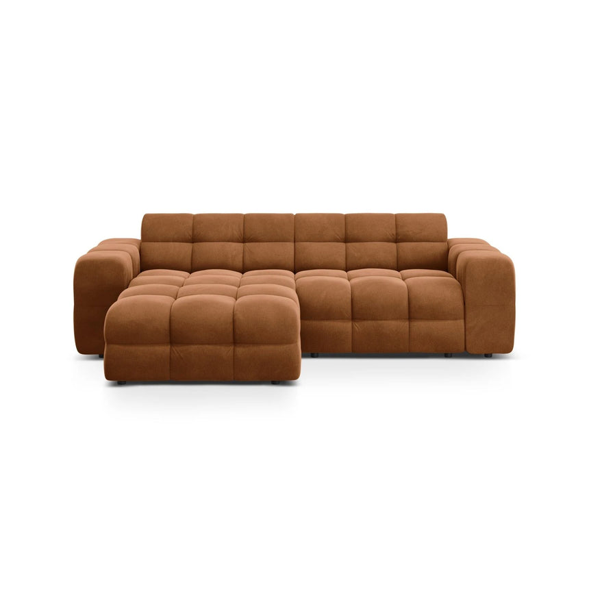 Kendal 4-Sitzer Ecksofa Links, mit Bezug aus Samt (Ma2286) in Camel, 256x173 cm – Bild 1