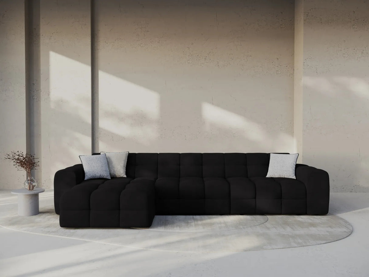 Kendal 5-Sitzer Ecksofa Links, mit Bezug aus Samt (Ma2219) in Schwarz, 357x173 cm – Bild 2