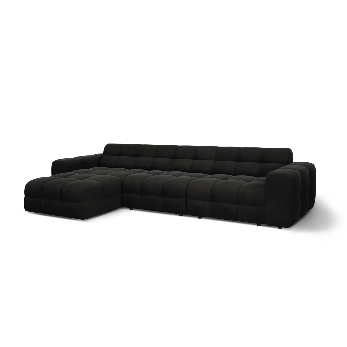 Kendal 5-Sitzer Ecksofa Links, mit Bezug aus Samt (Ma2219) in Schwarz, 357x173 cm – Bild 4