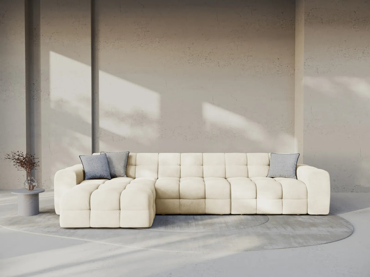 Kendal 5-Sitzer Ecksofa Links, mit Bezug aus Samt (Ma2256) in Elfenbein, 357x173 cm – Bild 2
