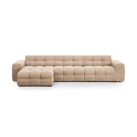 Kendal 5-Sitzer Ecksofa Links, mit Bezug aus Samt (Ma2282) in Almond Beige, 357x173 cm – Bild 1