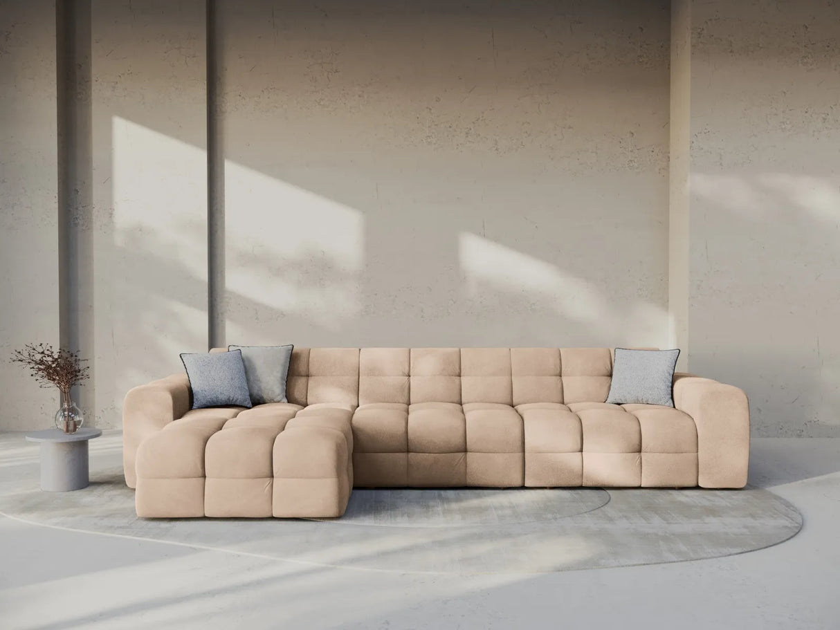 Kendal 5-Sitzer Ecksofa Links, mit Bezug aus Samt (Ma2282) in Almond Beige, 357x173 cm – Bild 2