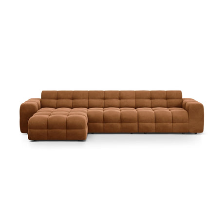 Kendal 5-Sitzer Ecksofa Links, mit Bezug aus Samt (Ma2286) in Camel, 357x173 cm – Bild 1