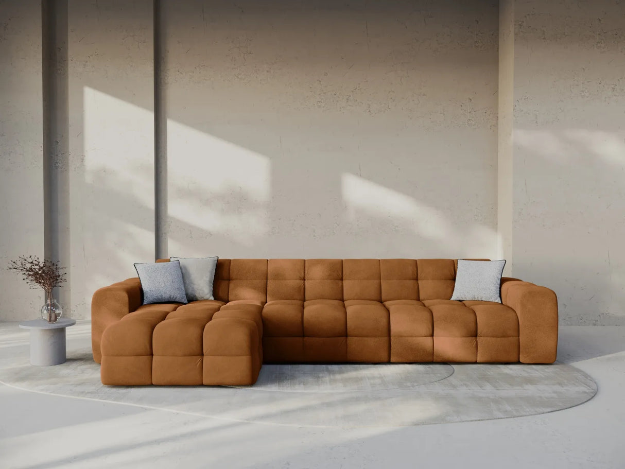 Kendal 5-Sitzer Ecksofa Links, mit Bezug aus Samt (Ma2286) in Camel, 357x173 cm – Bild 2