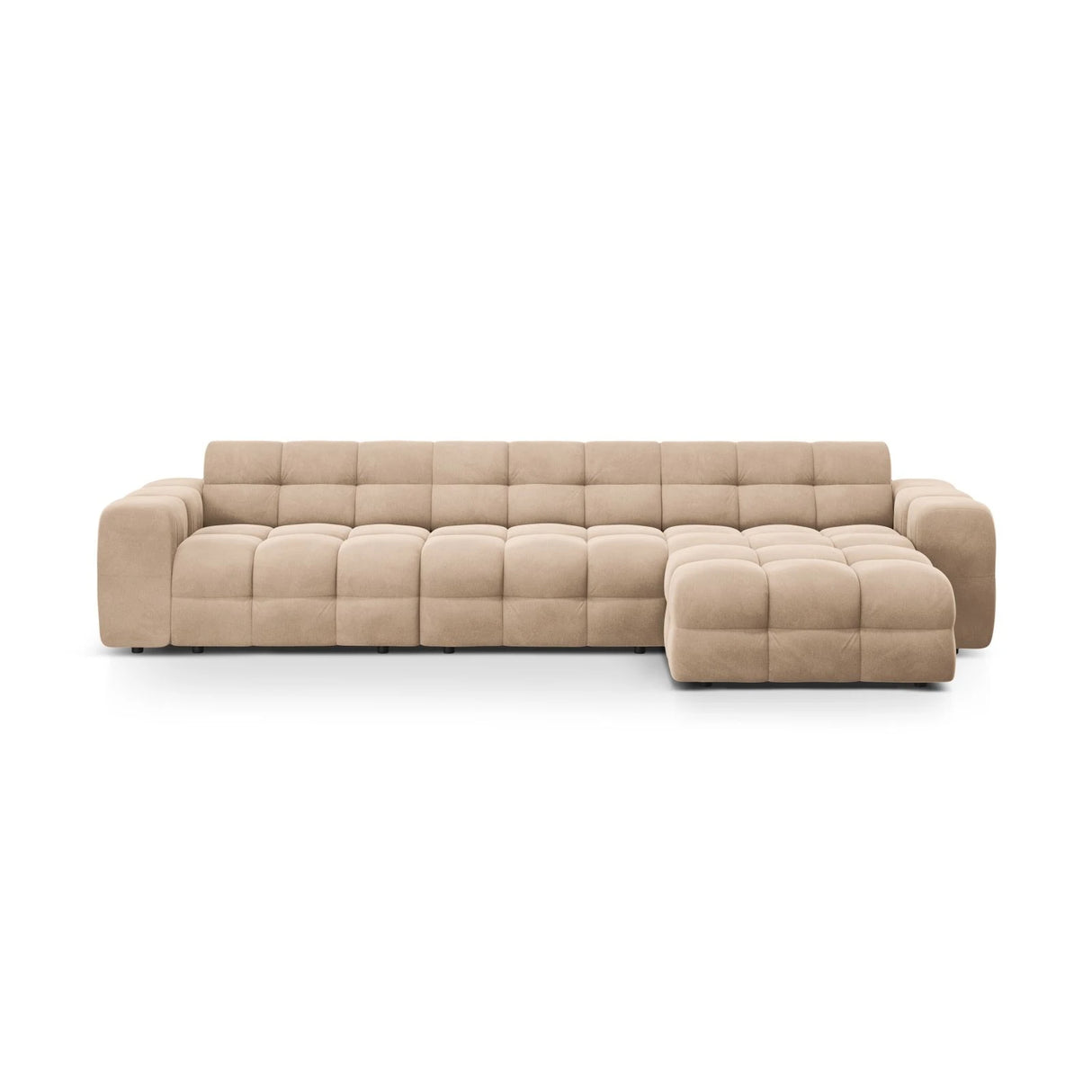 Kendal 5-Sitzer Ecksofa Rechts, mit Bezug aus Samt (Ma2282) in Almond Beige, 357x173 cm – Bild 1