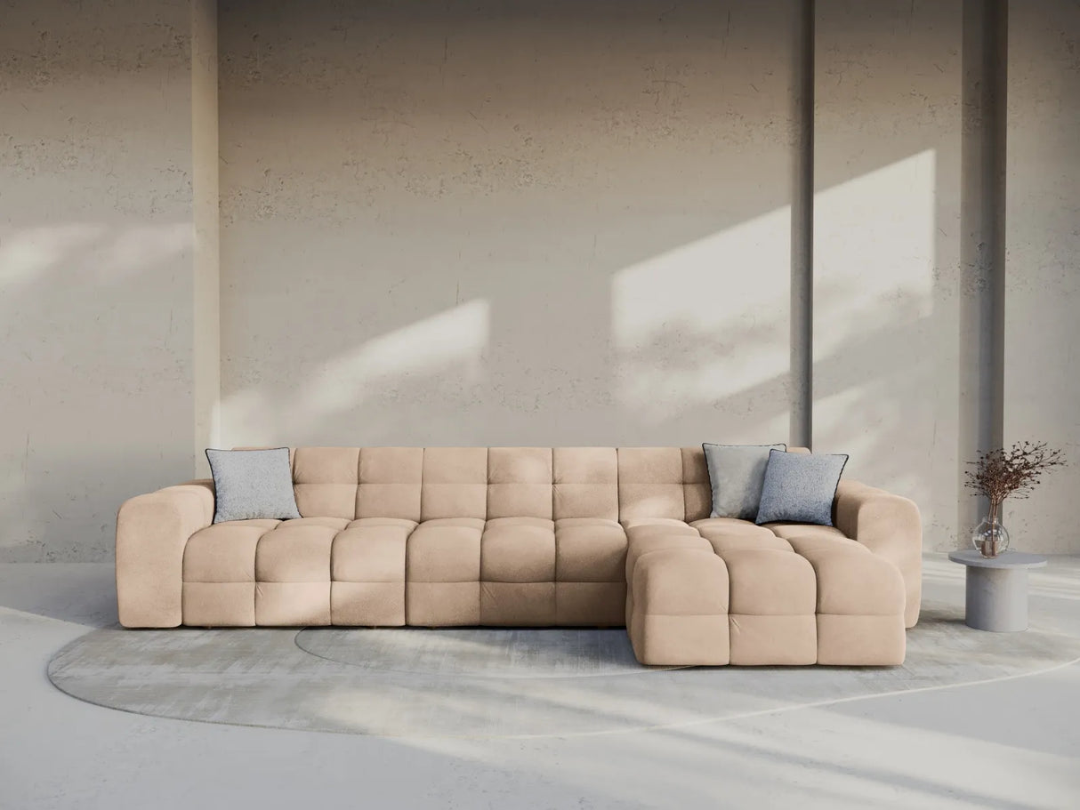 Kendal 5-Sitzer Ecksofa Rechts, mit Bezug aus Samt (Ma2282) in Almond Beige, 357x173 cm – Bild 2