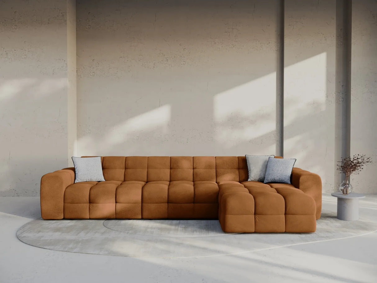 Kendal 5-Sitzer Ecksofa Rechts, mit Bezug aus Samt (Ma2286) in Camel, 357x173 cm – Bild 2