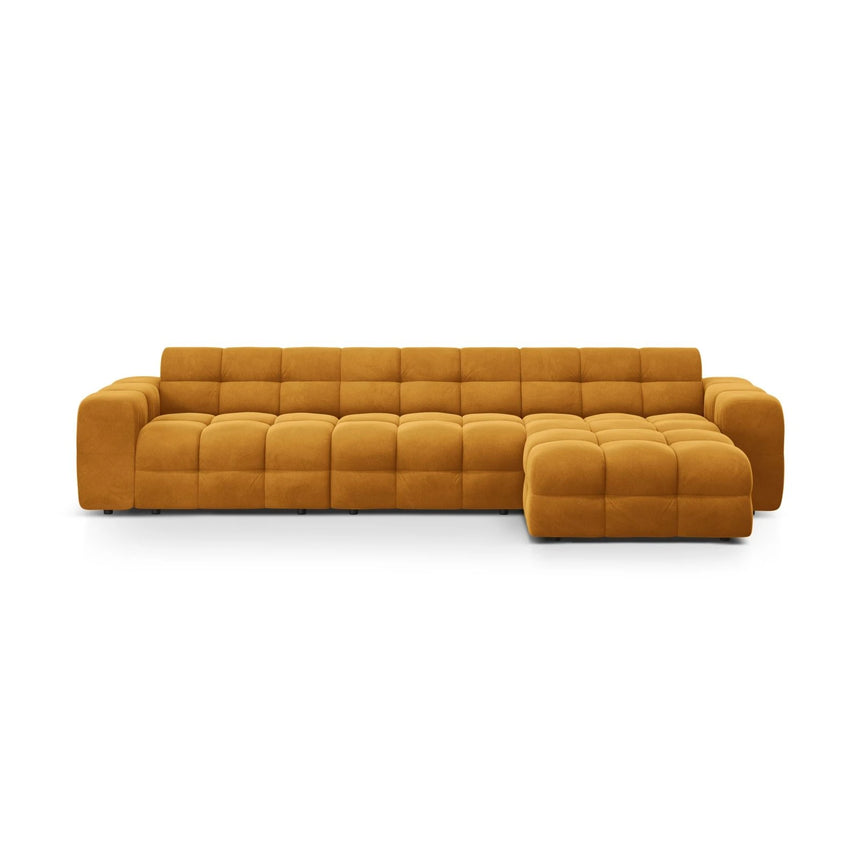 Kendal 5-Sitzer Ecksofa Rechts, mit Bezug aus Samt (Ma2288) in Mustard, 357x173 cm – Bild 1