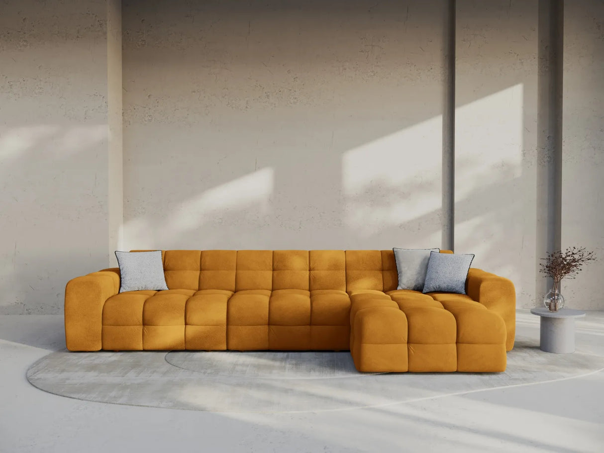 Kendal 5-Sitzer Ecksofa Rechts, mit Bezug aus Samt (Ma2288) in Mustard, 357x173 cm – Bild 2