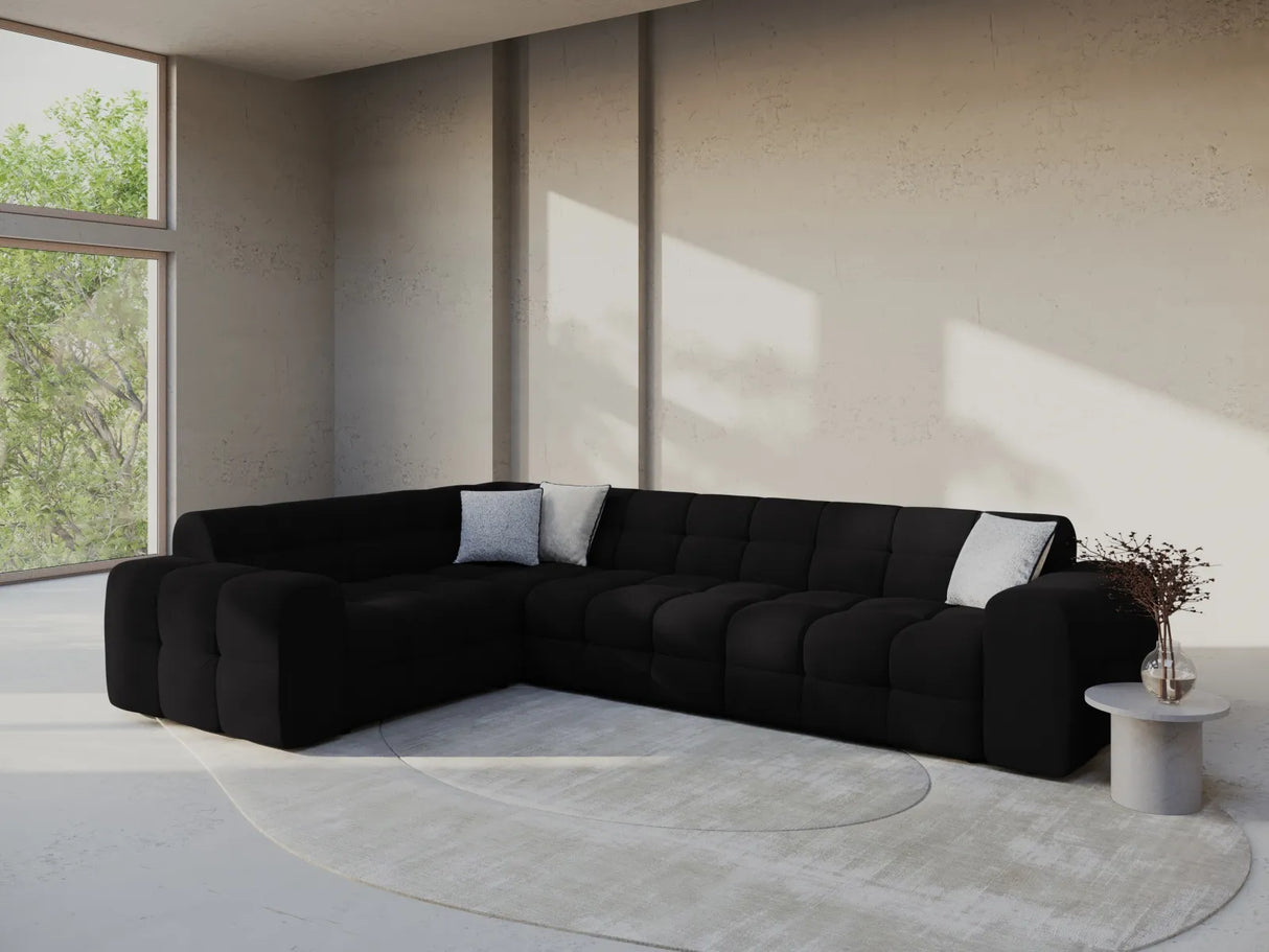 Kendal 6-Sitzer Ecksofa Links, mit Bezug aus Samt (Ma2219) in Schwarz, 332x231 cm – Bild 2