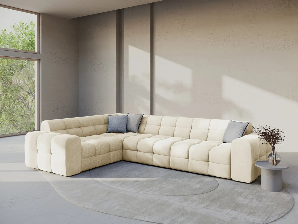 Kendal 6-Sitzer Ecksofa Links, mit Bezug aus Samt (Ma2256) in Elfenbein, 332x231 cm – Bild 2