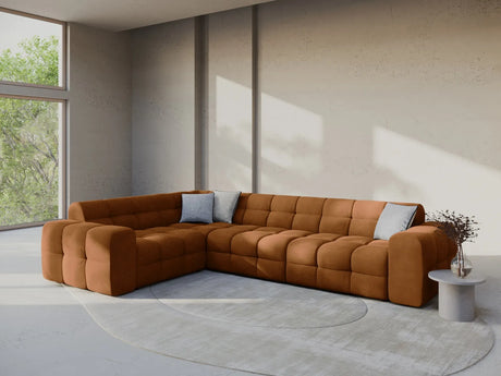 Kendal 6-Sitzer Ecksofa Links, mit Bezug aus Samt (Ma2286) in Camel, 332x231 cm – Bild 2