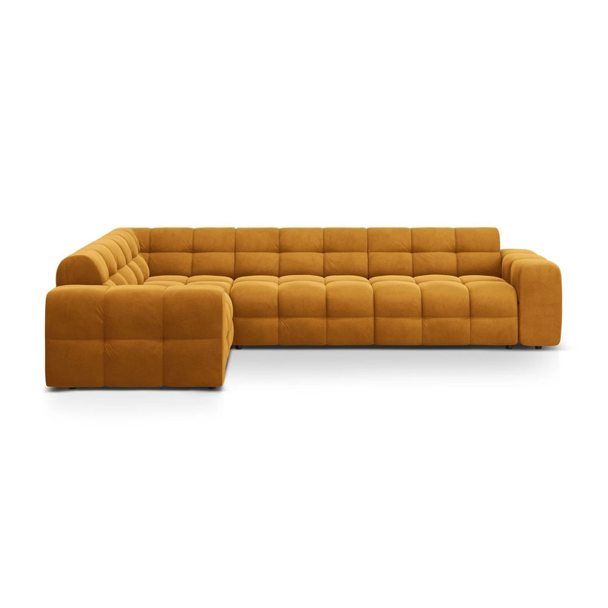 Kendal 6-Sitzer Ecksofa Links, mit Bezug aus Samt (Ma2288) in Mustard, 332x231 cm – Bild 1