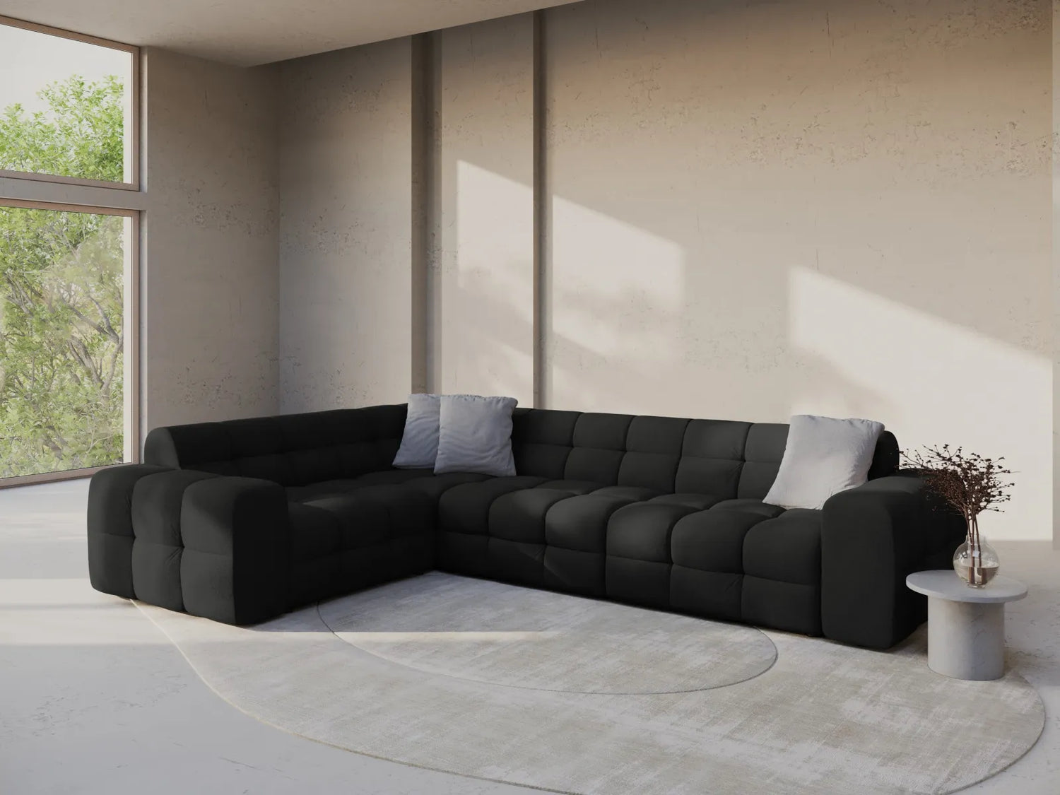 Kendal 6-Sitzer Ecksofa Links, mit Bezug aus Strukturierter Stoff (Ota12) in Schwarz, 332x231 cm – Bild 2