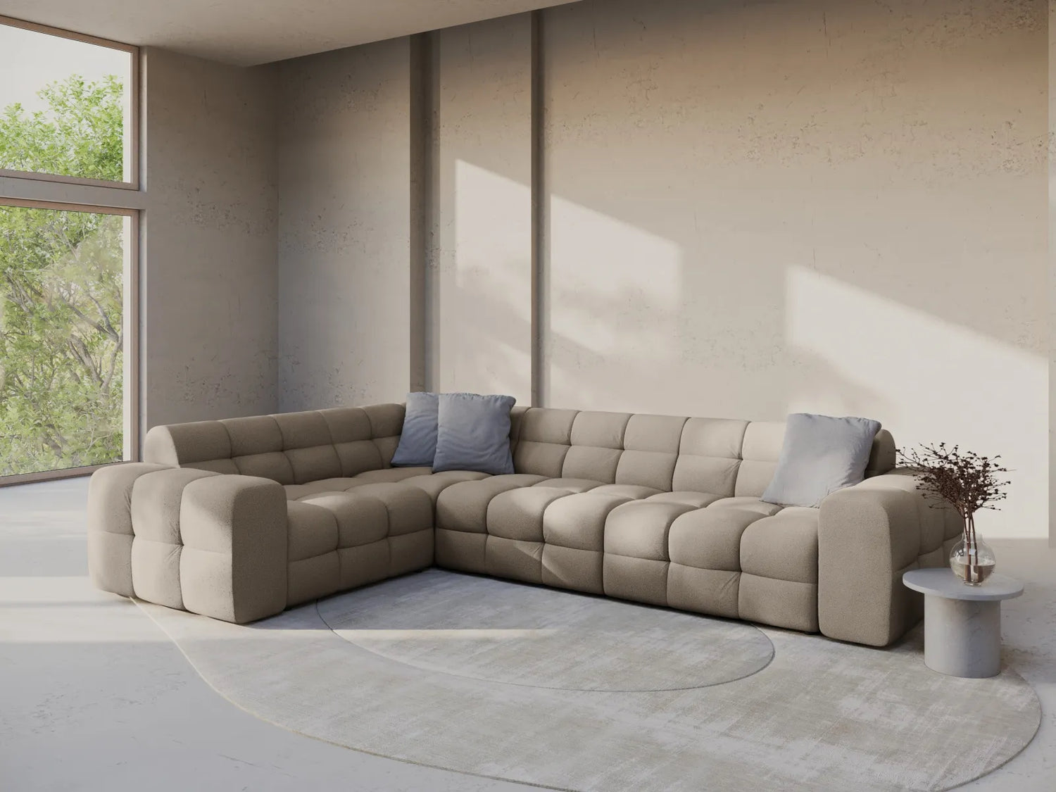 Kendal 6-Sitzer Ecksofa Links, mit Bezug aus Strukturierter Stoff (Ota7) in Dunkelbeige, 332x231 cm – Bild 2