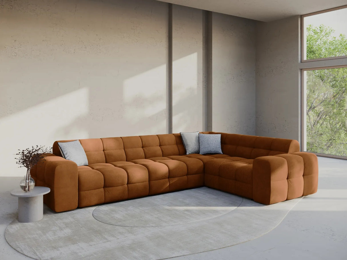 Kendal 6-Sitzer Ecksofa Rechts, mit Bezug aus Samt (Ma2286) in Camel, 332x231 cm – Bild 2