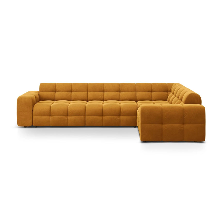 Kendal 6-Sitzer Ecksofa Rechts, mit Bezug aus Samt (Ma2288) in Mustard, 332x231 cm – Bild 1