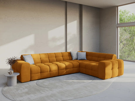 Kendal 6-Sitzer Ecksofa Rechts, mit Bezug aus Samt (Ma2288) in Mustard, 332x231 cm – Bild 2