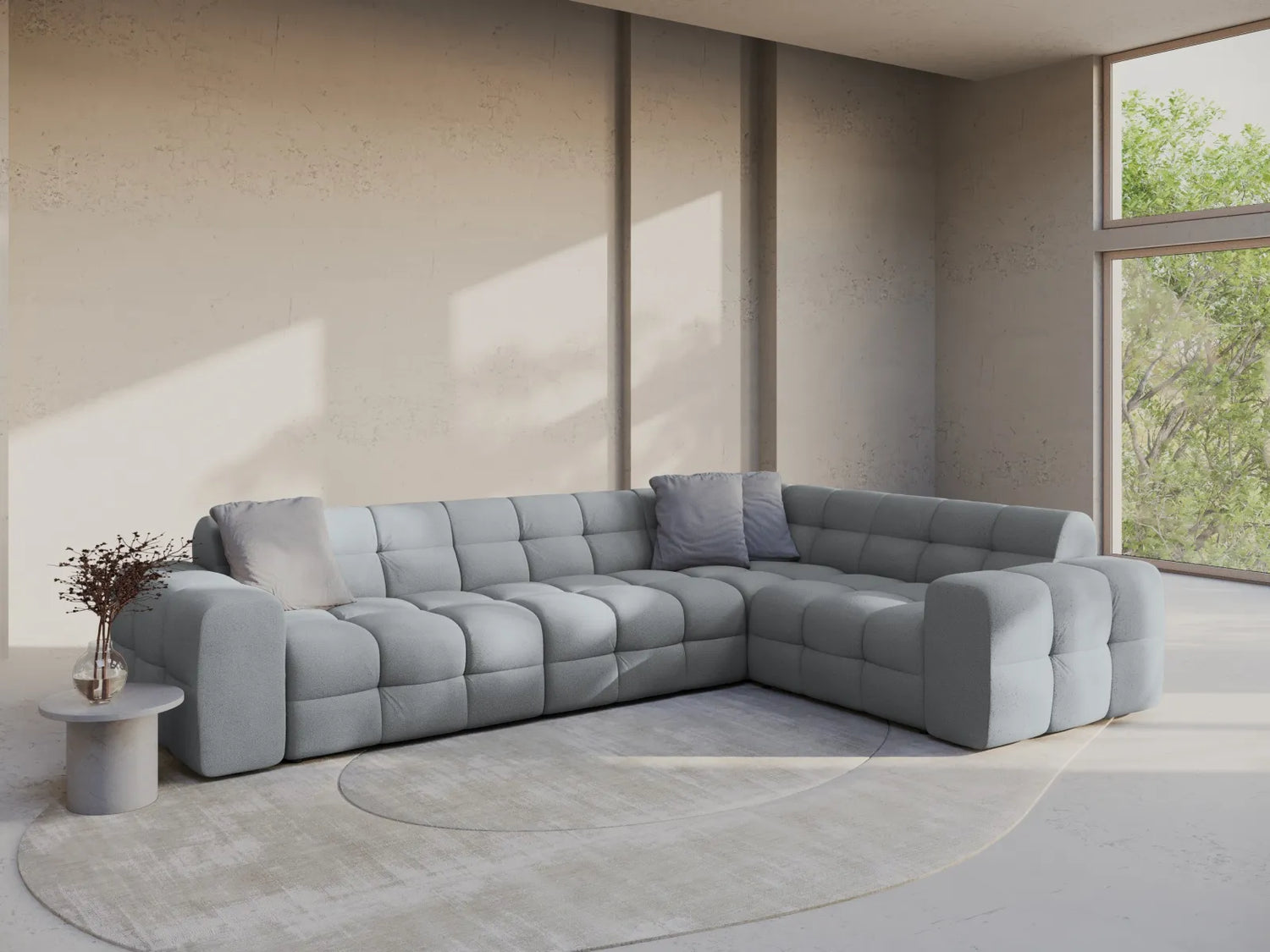Kendal 6-Sitzer Ecksofa Rechts, mit Bezug aus Strukturierter Stoff (Ota10) in Platinum, 332x231 cm – Bild 2